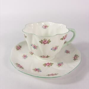 Shelley Dainty Rosebud Scalloped Edge Tea Cup and Saucer Bone Scalloped Edge